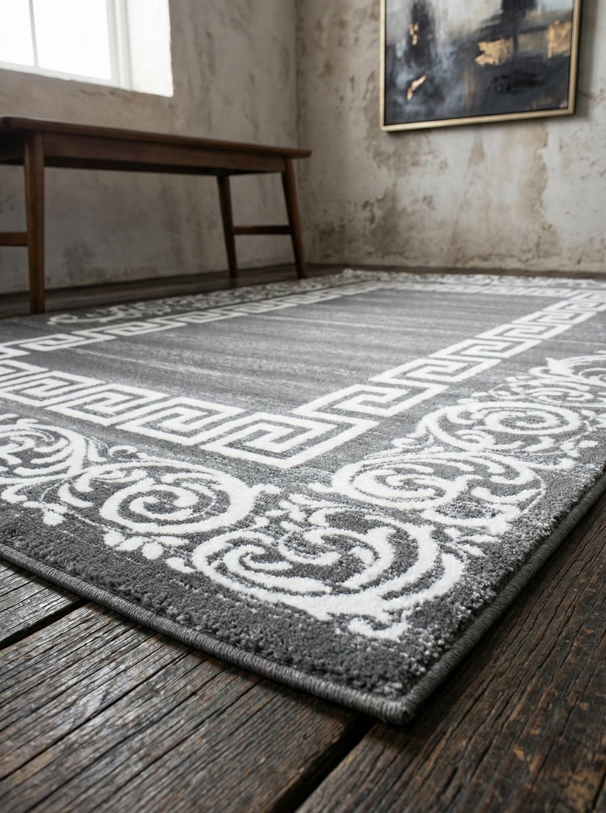 TEPPICH Kurzflor ASPEN in Grau, mit Mäander-Muster, 200 x 290 cm - Grau, Textil (290/200cm) - KADIMA DESIGN