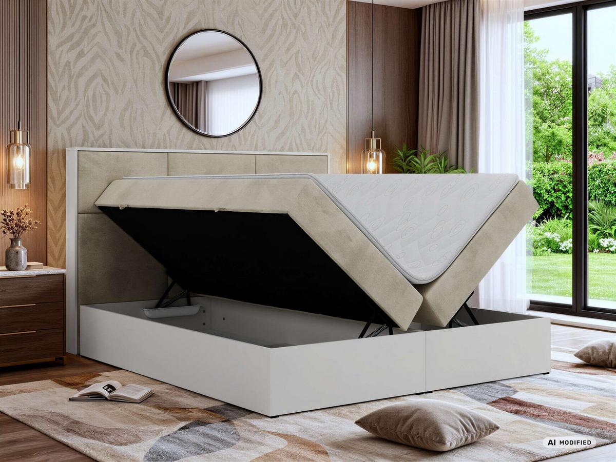 BOXBETT DELVIT 180/200 - Beige Velvet - Topper Visco - H3 - Beige/Schwarz, Kunststoff/Textil (180/200cm) - MKS