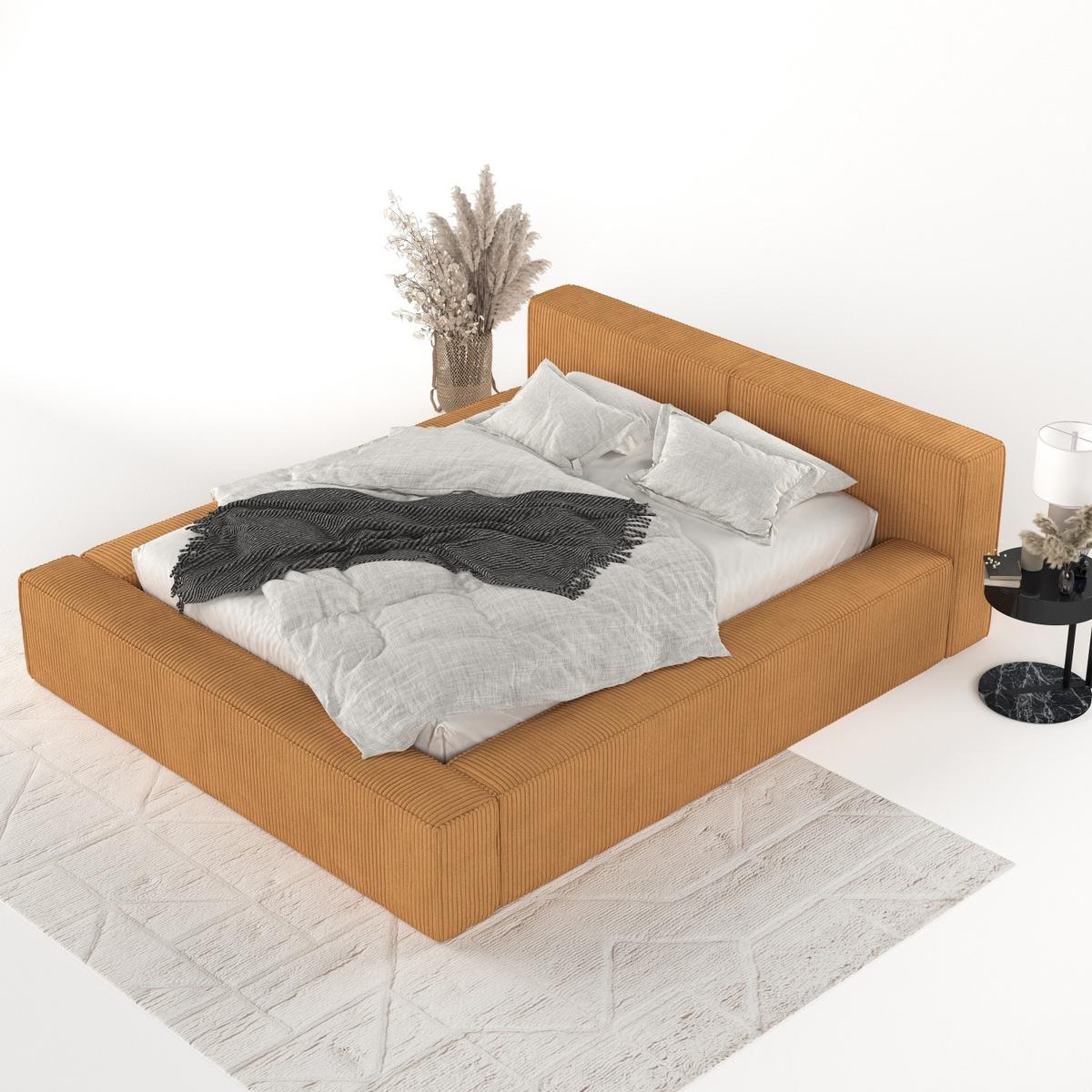POLSTERBETT Casto mit Stauraum 180/200 cm Honiggelb im Poso Stoff - Schwarz/Naturfarben, Holz/Holzwerkstoff (180/200cm) - AltaBeds