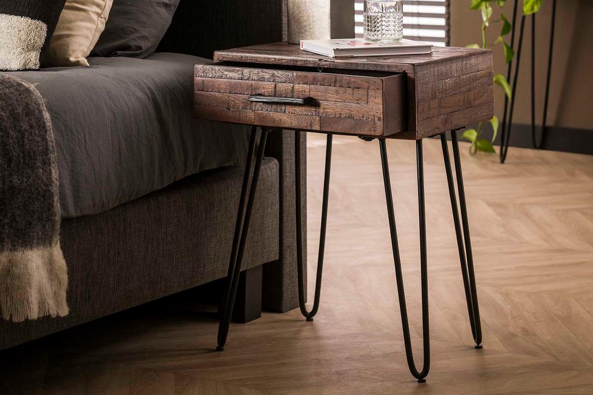 NACHTTISCH MESA Grau Akazie - Schwarz/Grau, Holz/Metall (45/60/35cm) - KAWOLA