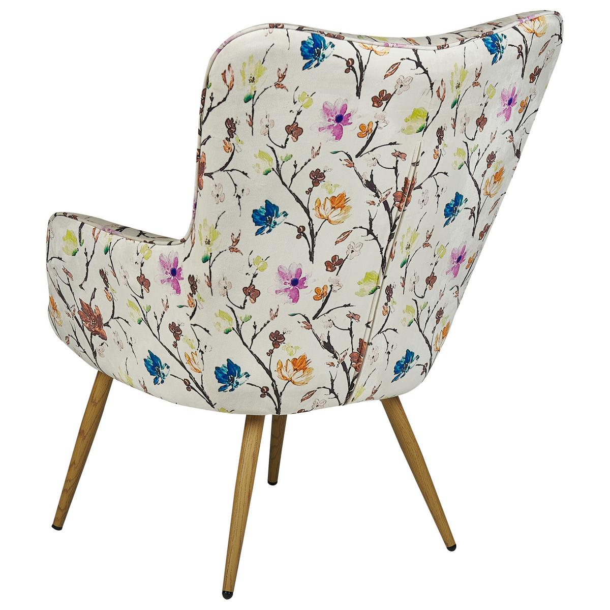 SESSEL Blumenmotiv cremeweiß mit Hocker Vejle - Hellbraun/Multicolor, Textil (62/93/78cm) - Beliani