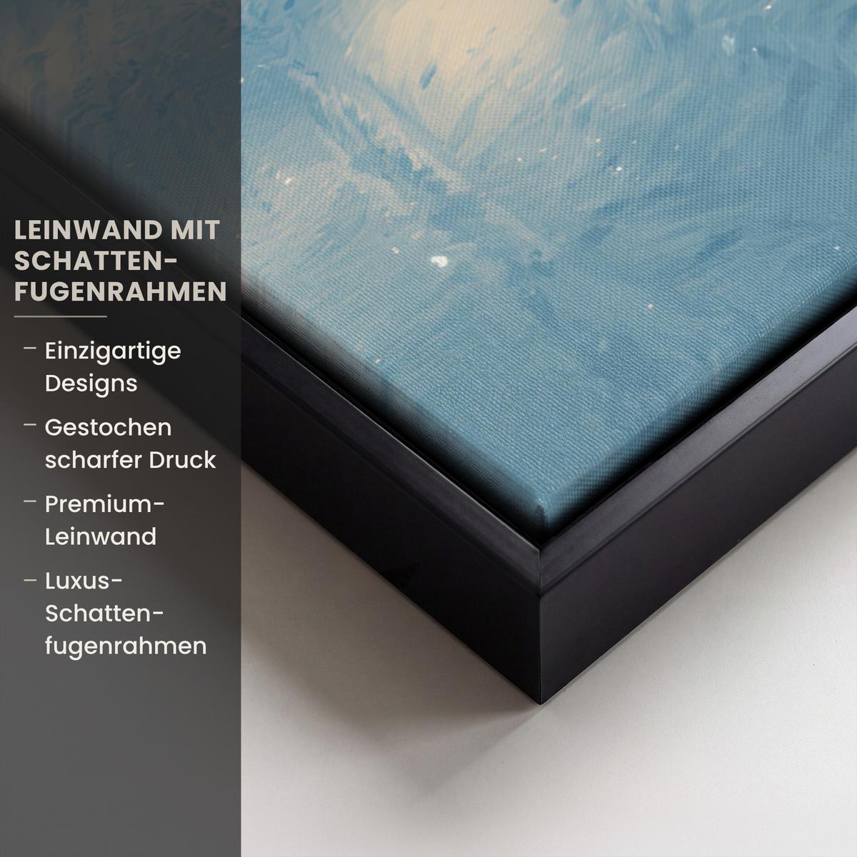 LEINWAND Bilder mit Rahmen - Weihnachtsdorf - Weihnachten - Schnee - Winter - 50x70 - Dunkelblau, Textil (50/70cm) - MuchoWow