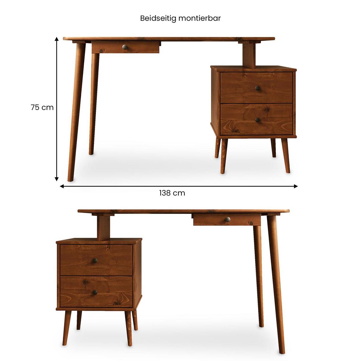 SCHREIBTISCH PIERO Kastanie - Kastanienfarben, Holz (54/138/75cm) - IDIMEX