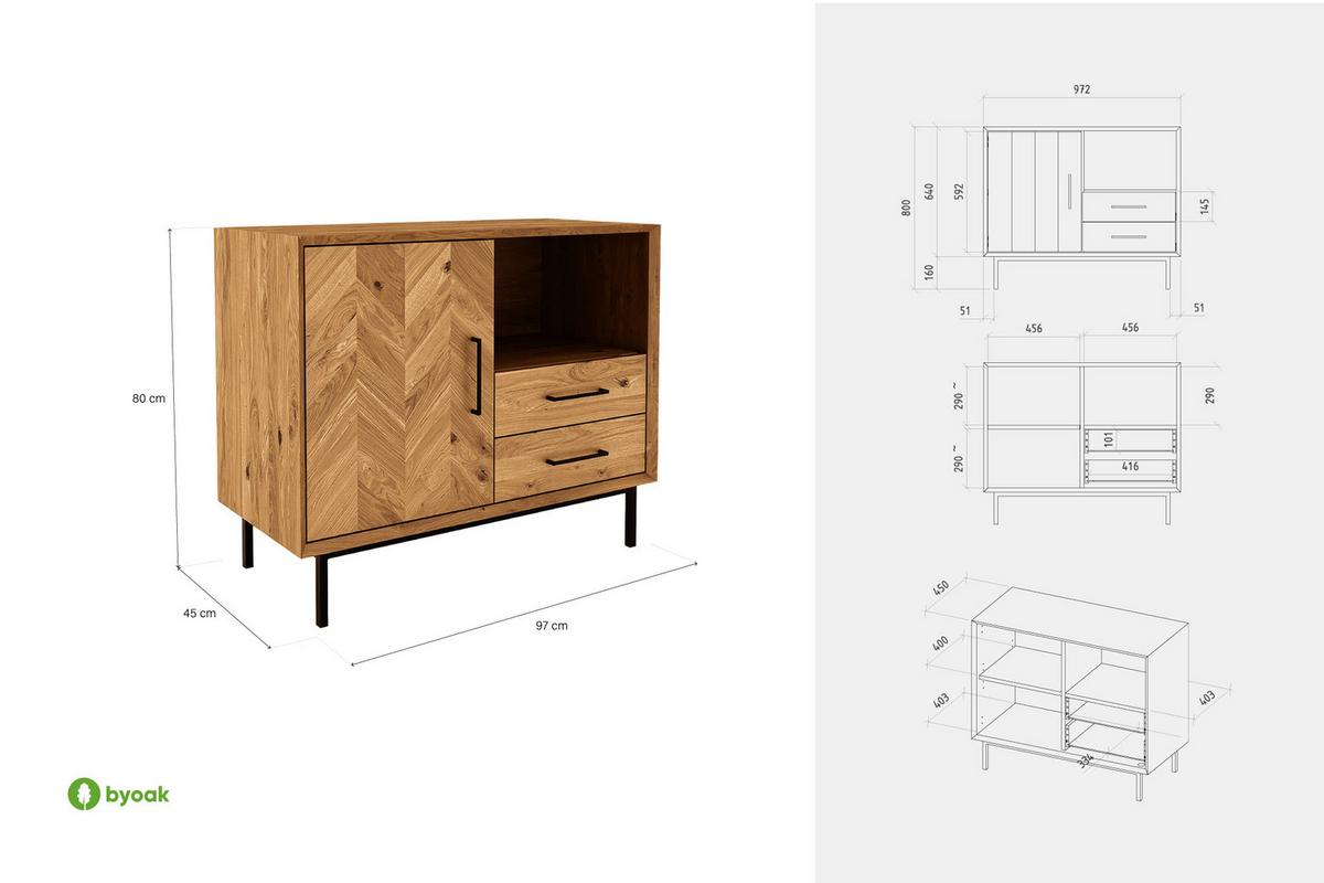 KOMMODE LEON Wildeiche - Wildeiche, Holz (97/80/45cm) - byoak