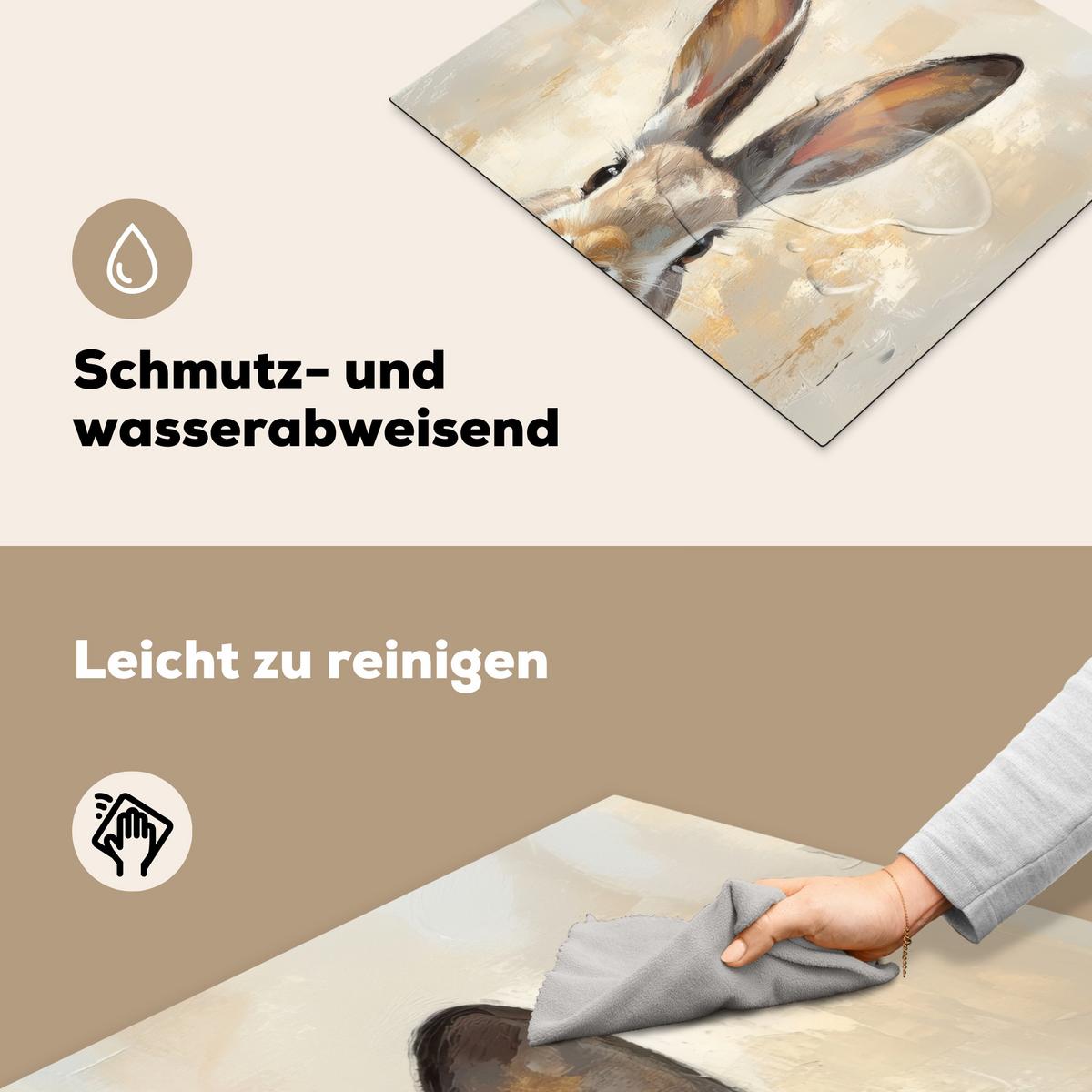 HERDABDECKPLATTE Hase - Ohren - Braun Ceranfeldabdeckung 59x52 cm - Beige, Kunststoff (59/52/0.2cm) - MuchoWow