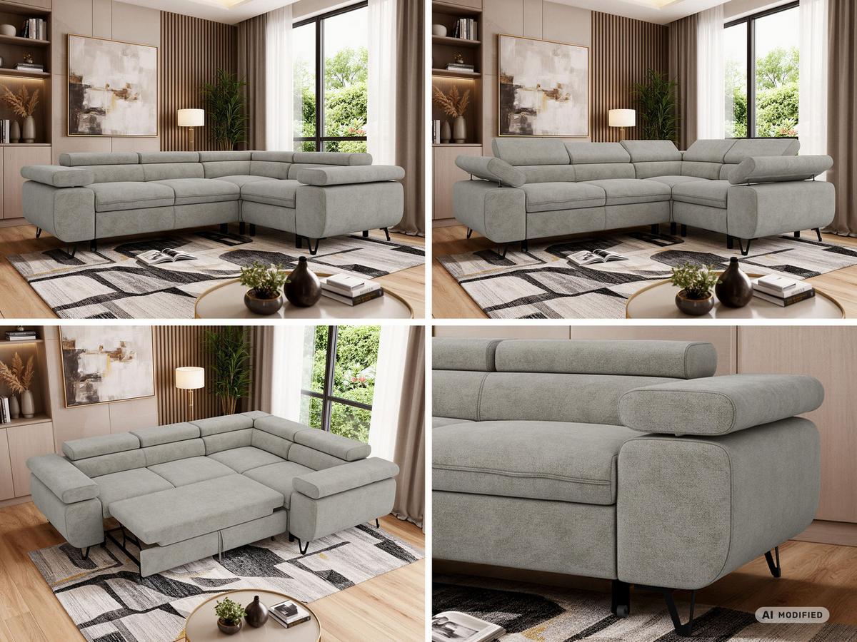 ECKSOFA FALCO L - Hellgrau Stukture - Rechts Seite - Hellgrau/Schwarz, Textil/Metall (268/197cm) - MKS