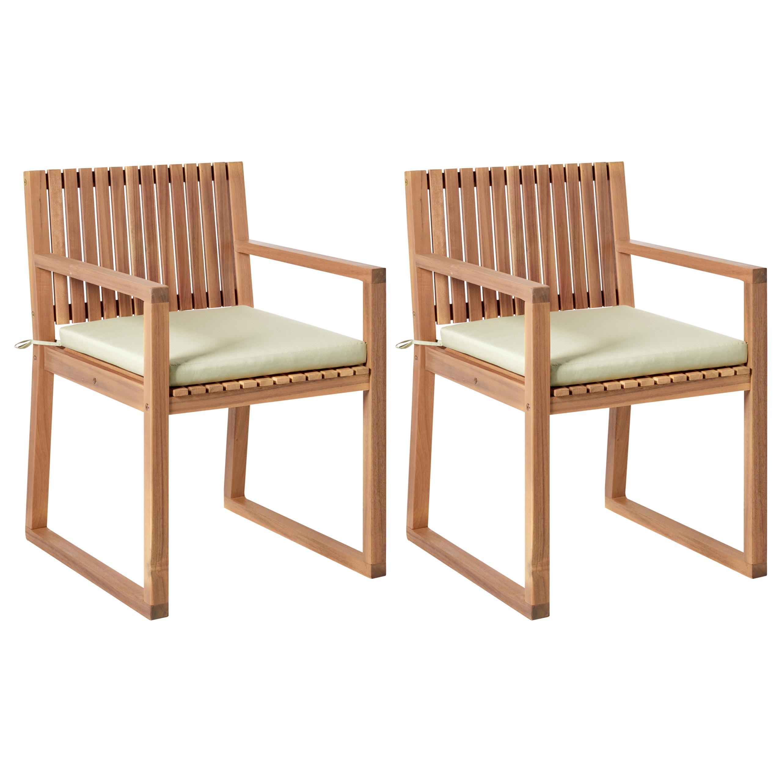 GARTENSTUHL 2er-Set Hellbraun/Grün Sassari Premium - Hellbraun/Grün, Holz (54/80/59cm) - Beliani