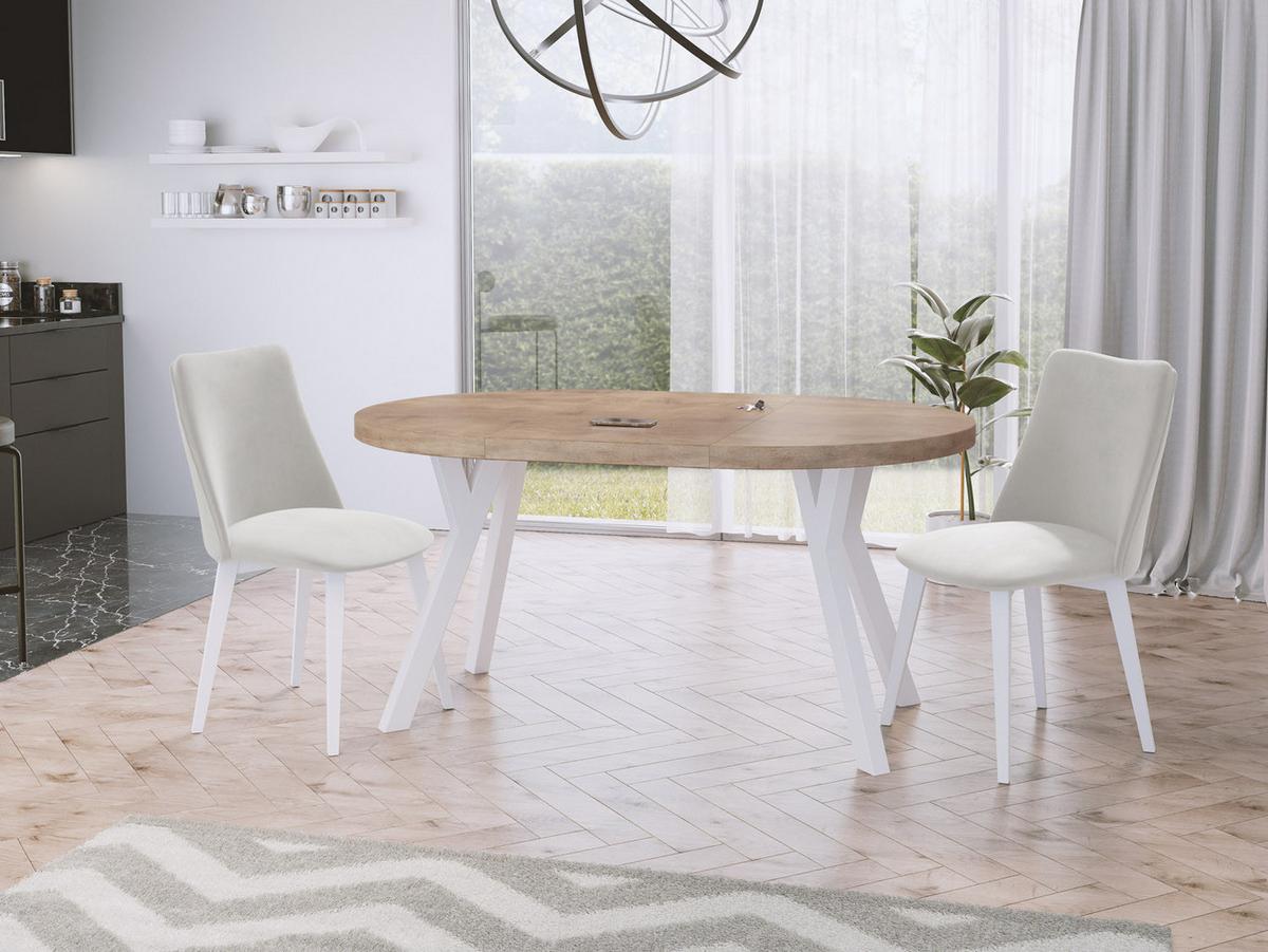 ESSTISCH Twixy runder ausziehbarer, Sonoma Eiche 100-150/100/76 cm - Weiß/Sonoma Eiche, Holz/Holzwerkstoff (100/150/76cm) - WFL GROUP