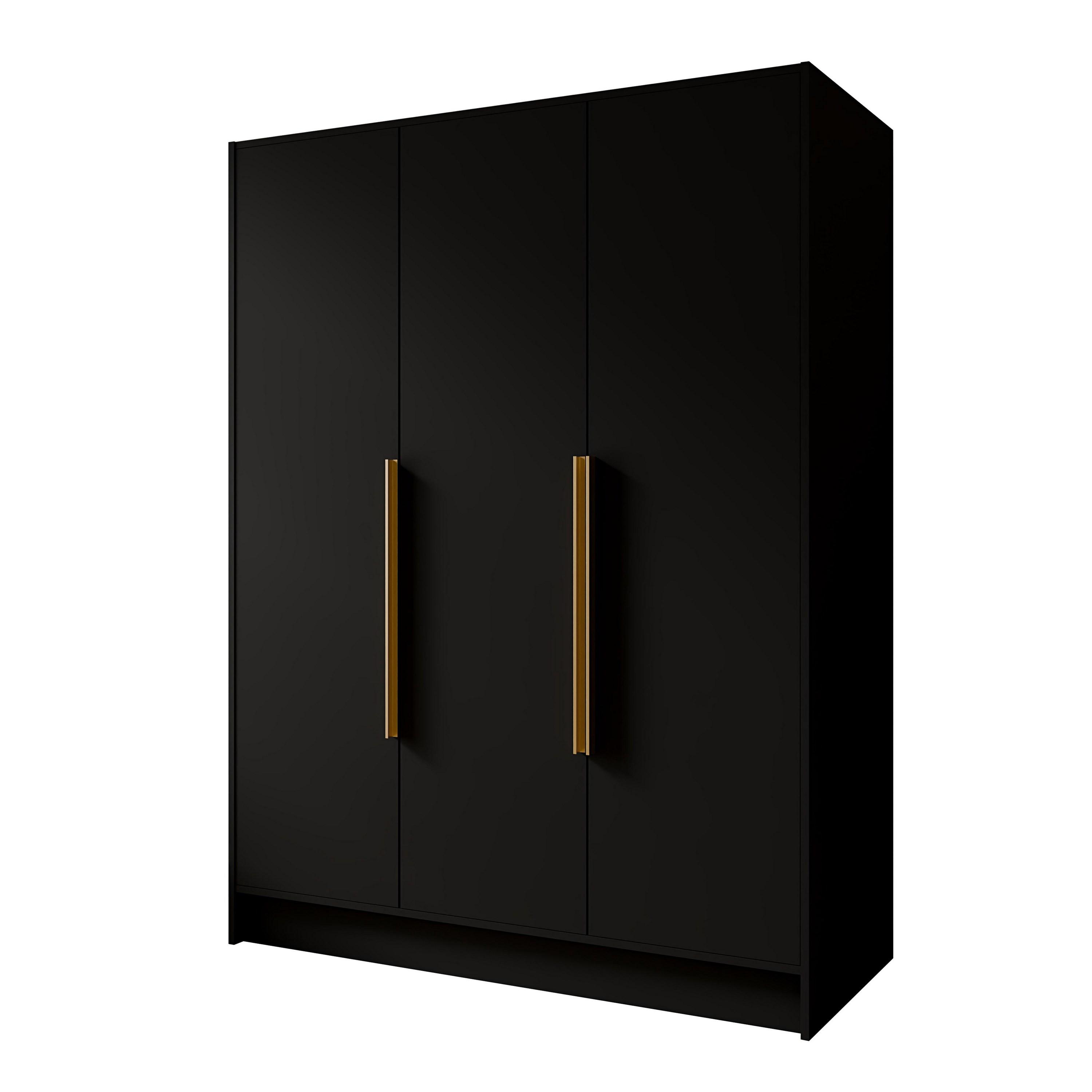 DREHTÜRENSCHRANK BERON 150/200/51 cm Modern Kleiderschrank 3-türig Schwarz - Schwarz, Holzwerkstoff (150/200/51cm) - MASSENO