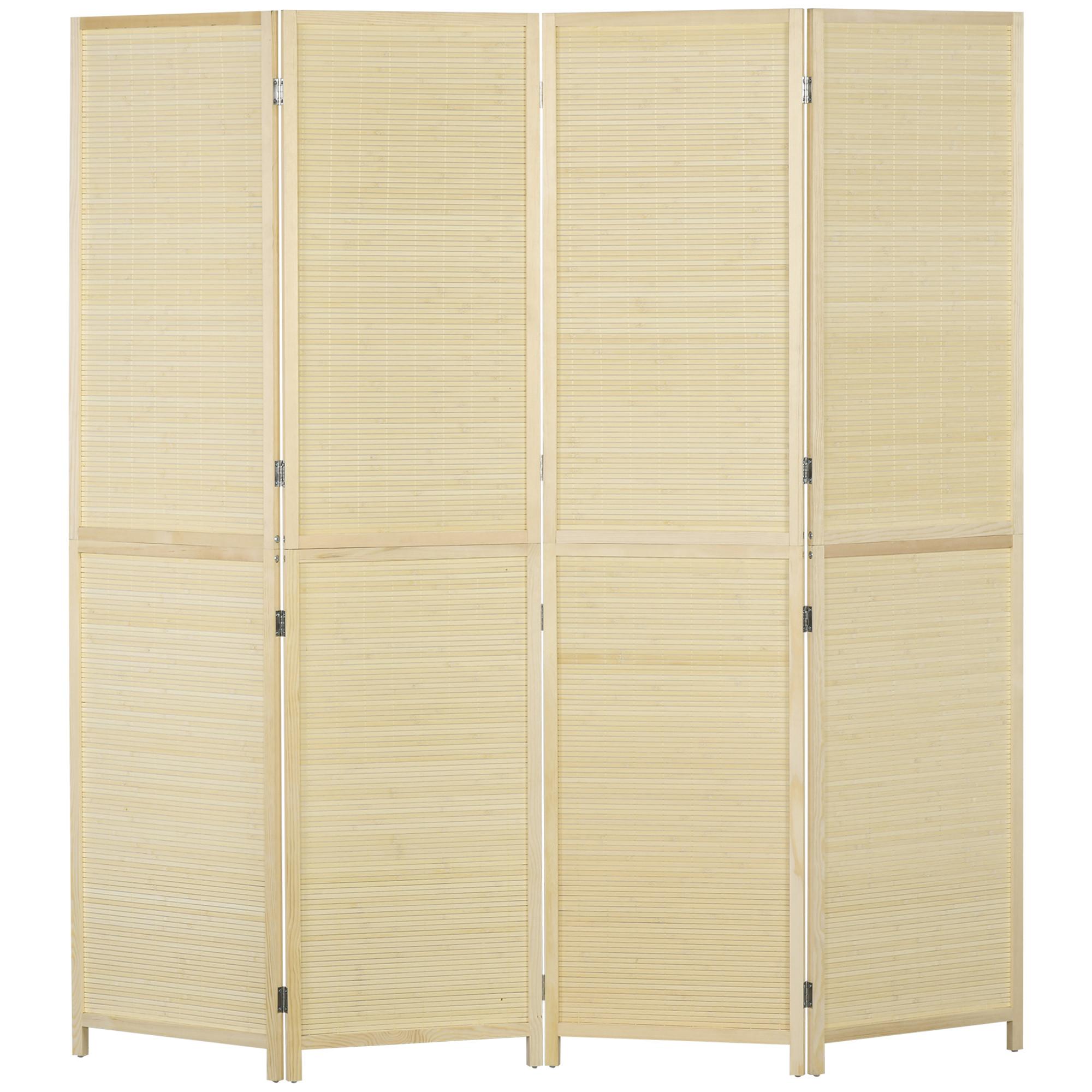 PARAVENT 4 TLG. 180 x 180 cm Faltbar aus Bambus Natur - Naturfarben, Naturmaterialien (1.6/180/180cm) - HOMCOM