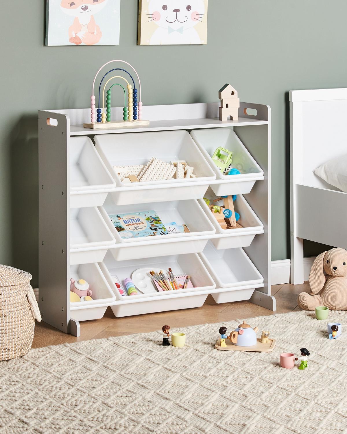 REGAL mit 9 Aufbewahrungsboxen 78 cm Grau Collie - Dunkelgrau/Weiß, Holzwerkstoff (86/78/39cm) - Beliani