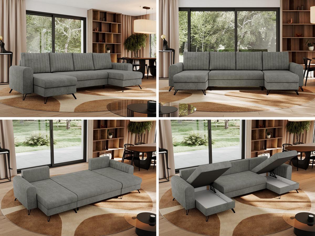 WOHNLANDSCHAFT AXEL U Struktur Grau - Schwarz/Grau, Textil/Metall (312/90/140cm) - MKS