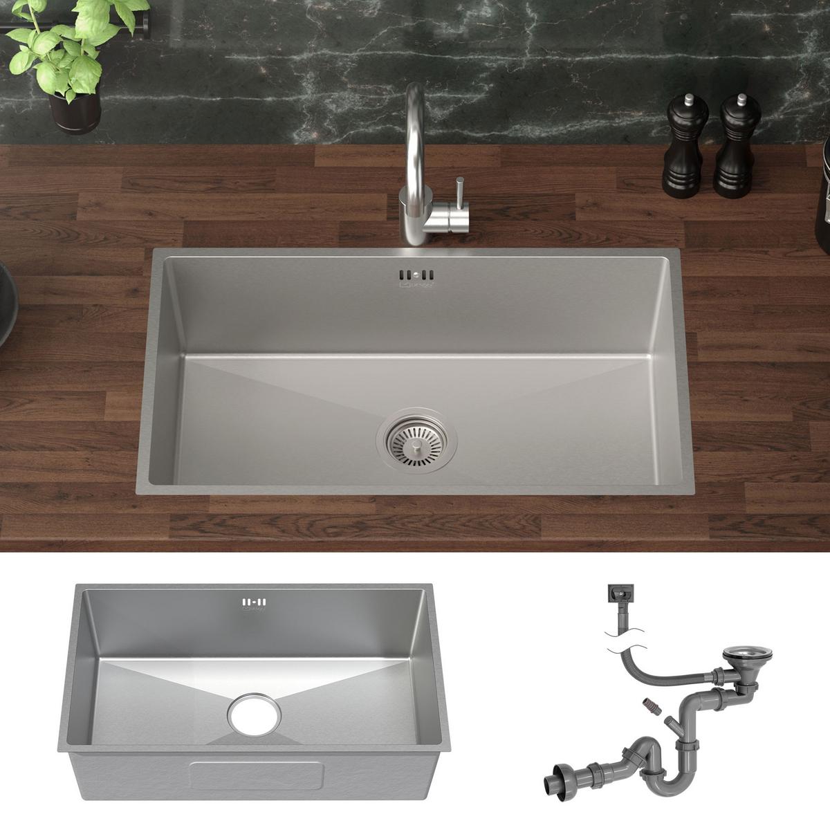 SPÜLBECKEN aus Edelstahl 70x40 cm mit Siphon - Silberfarben, Metall (70/20/40cm) - ML-DESIGN