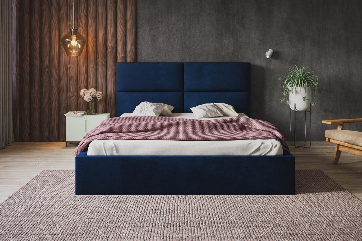 BETT 90x200 - Polsterbett mit Bettkasten und Metallrahmen - Modern Betten - Glatter Kronos-Stoff - Kollektion Lizbona, Blau - Blau, Holz/Textil (90/200cm) - Alpi-Möbel