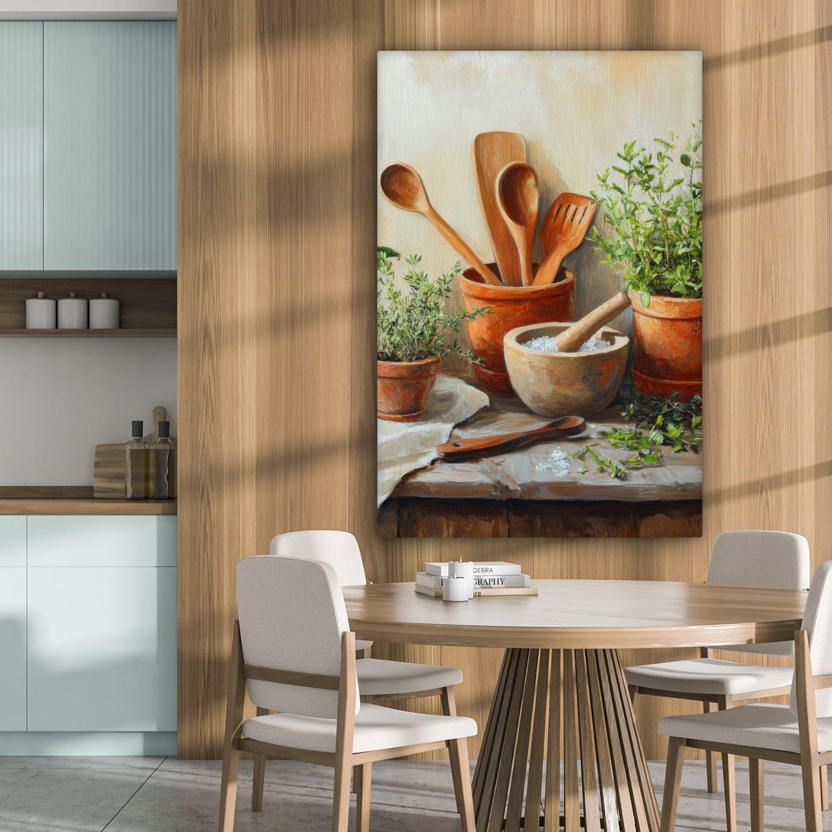 LEINWANDBILD Töpfe - Kräuter - Holz Deko XXL 80x120 cm - Terracotta, Textil (80/120cm) - MuchoWow