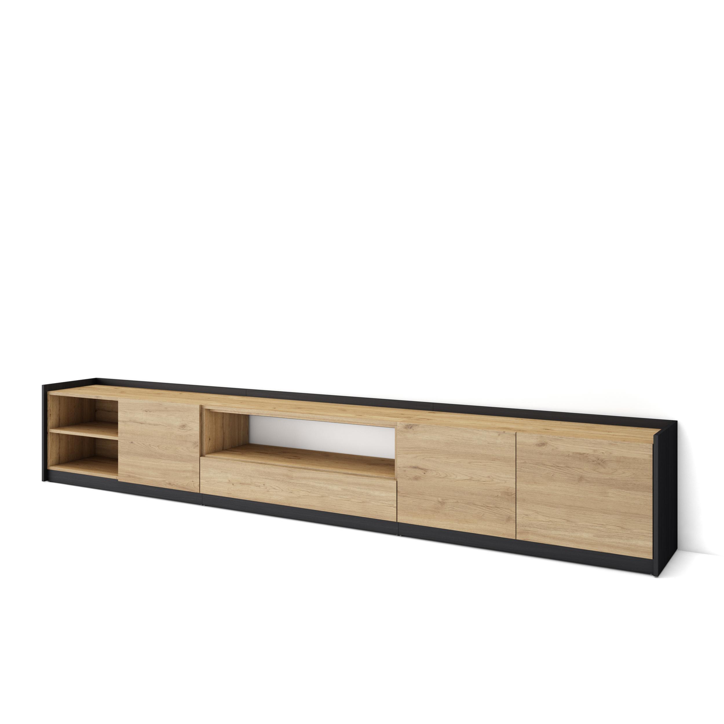LOWBOARD, Eiche Schwarz, 310/37/50cm - Eichefarben, Holzwerkstoff (310/50/37cm) - Skraut Home