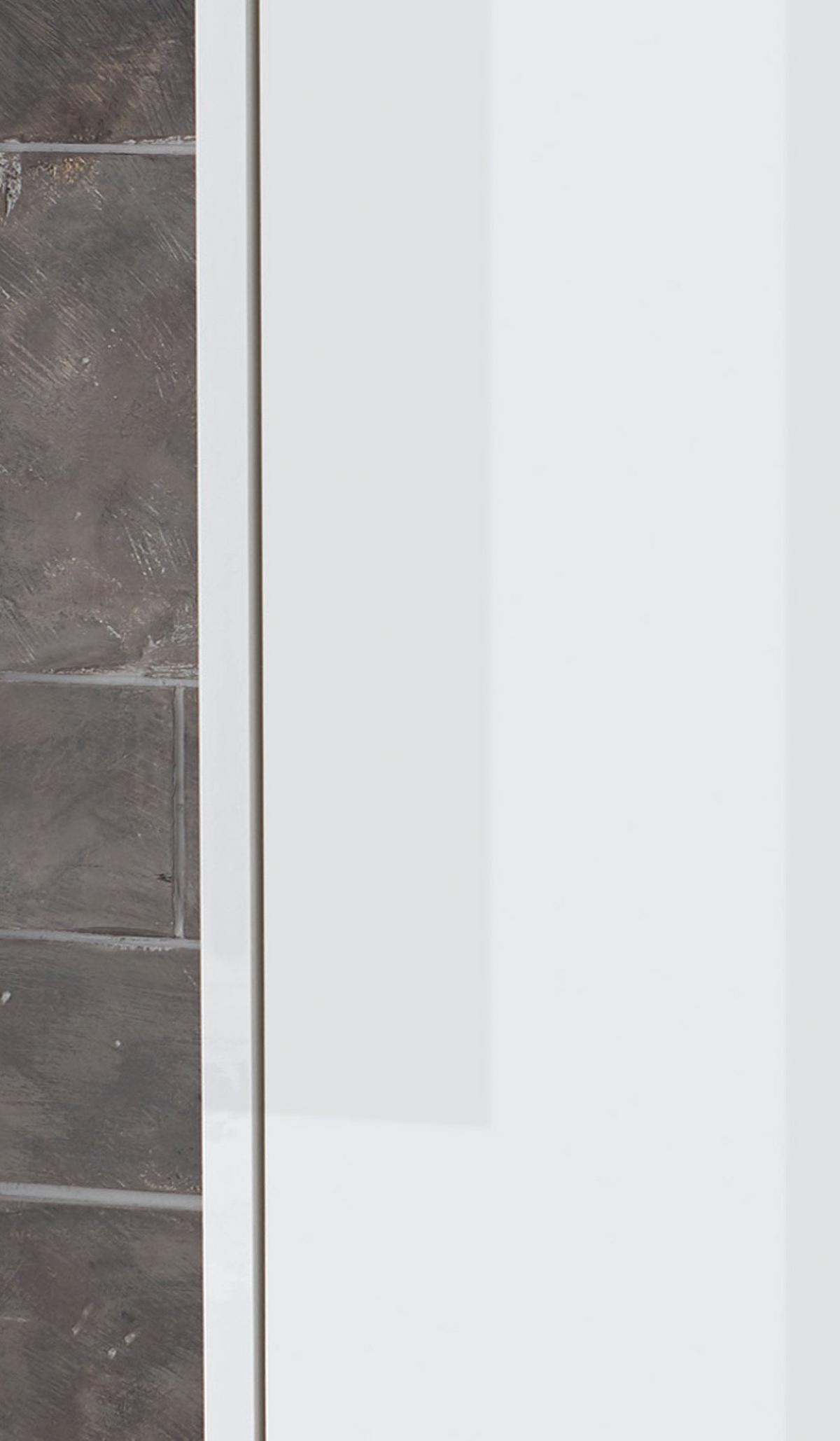 HOCHSCHRANK weiß Hochglanz, grau 30 x 119 cm, Badschrank Türanschlag wechselbar Glide - Weiß Hochglanz/Grau, Holzwerkstoff (30/119/30cm) - Furn.Design