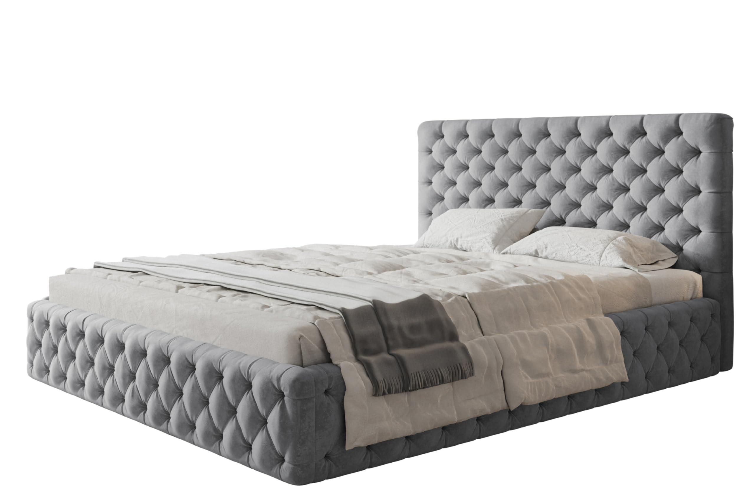 BETT 160x200 - Polsterbett mit Bettkasten und Metallrahmen - Elegant Betten - Weicher Jasminstoff - Kollektion Miami, Grau - Grau, Holz/Textil (160/200cm) - Alpi-Möbel