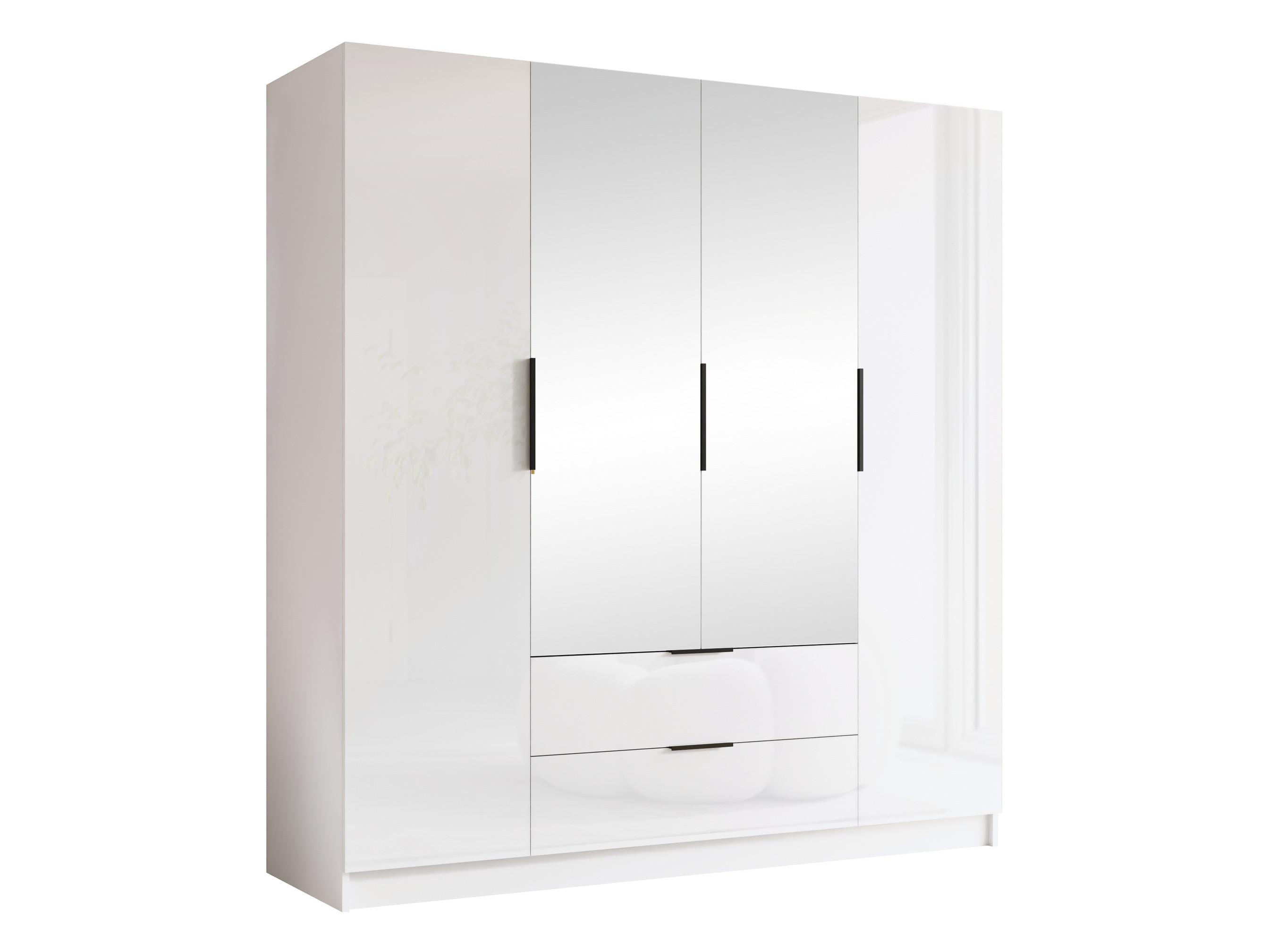 KLEIDERSCHRANK Sofia II Gloss - Weiß Hochglanz/Schwarz, Holzwerkstoff/Kunststoff (200/216/60cm) - MIRJAN24