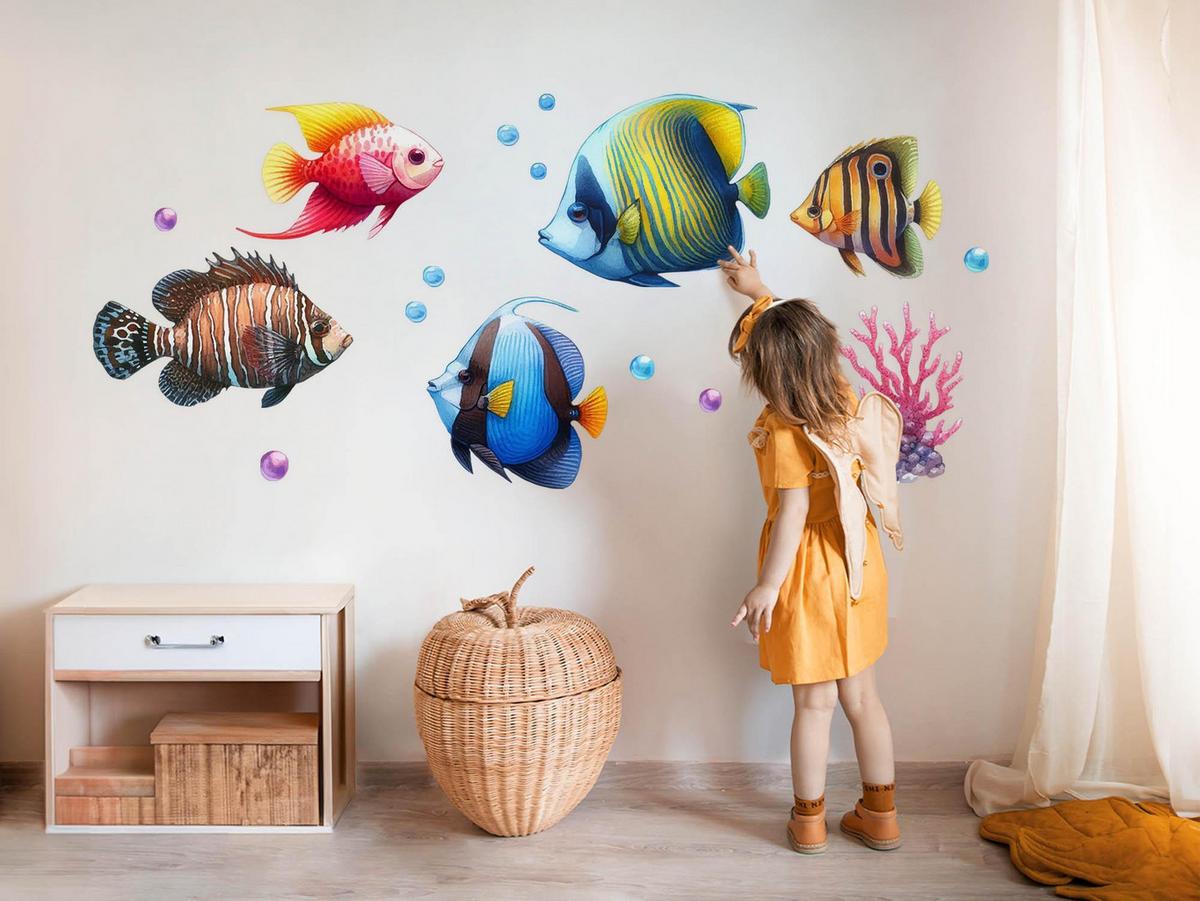 WANDAUFKLEBER 80x122cm - Unterwasserwelt der Fische - Multicolor, Kunststoff (80/122/0.1cm) - Wallfluent