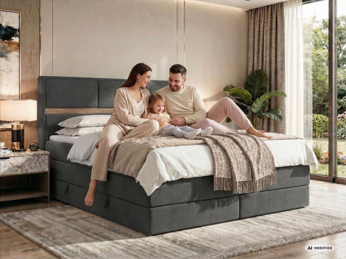 BOXSPRINGBETT ORVO KING 140/200 - Hellbraun Cord - Topper Visco - H3 - Hellbraun/Schwarz, Kunststoff/Textil (140/200cm) - MKS