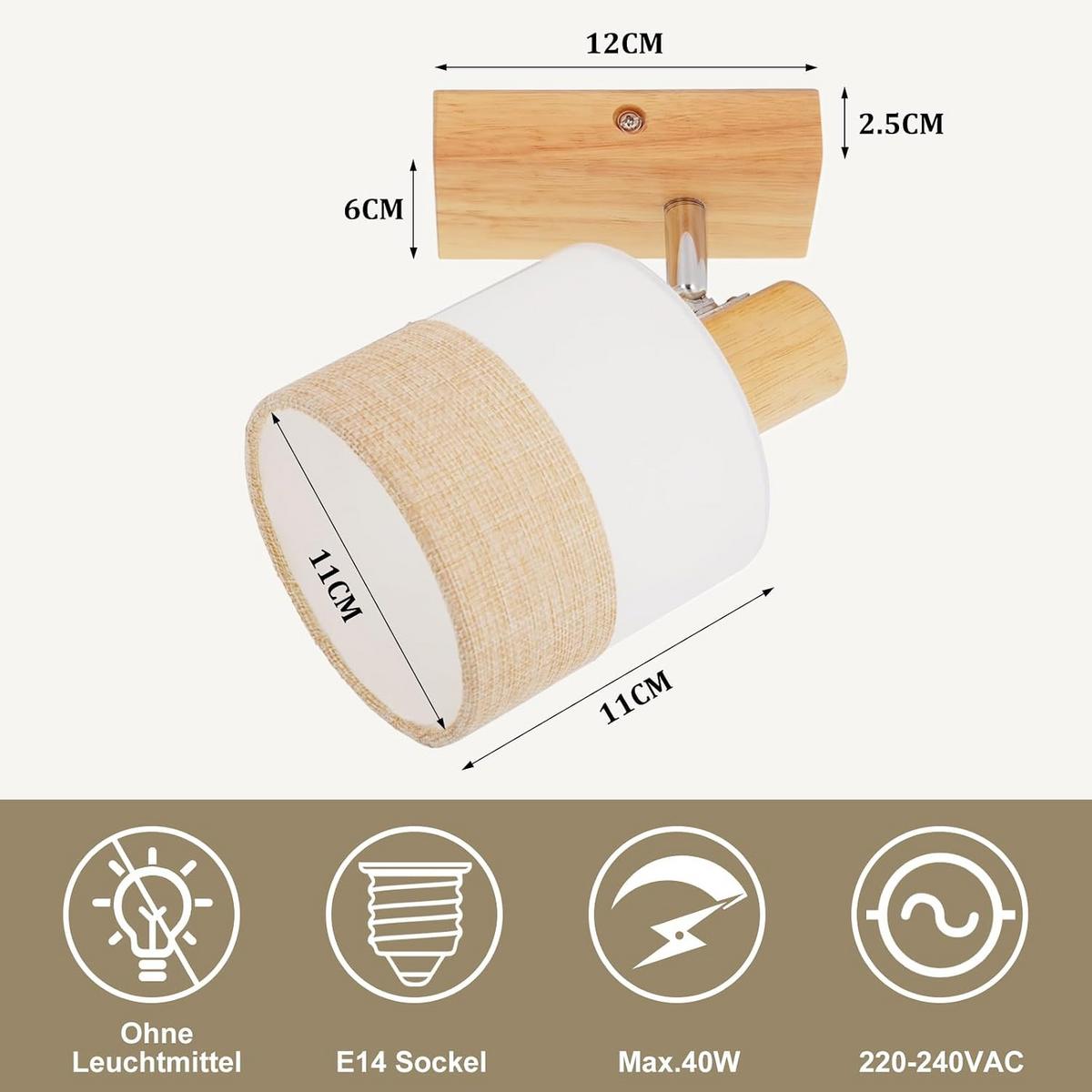 DECKENSTRAHLER Finni 13/13/21 cm - Beige, Holz (21/13/13cm) - ZMH