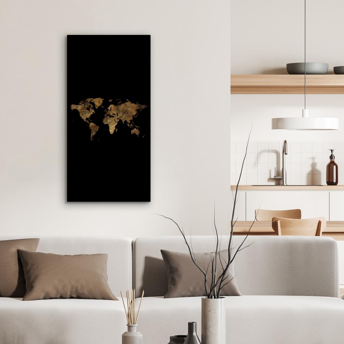 METALLBILD Weltkarte - Gold - Luxus - Erde - Schwarz 40x80 cm - Goldfarben, Metall (40/80cm) - MuchoWow