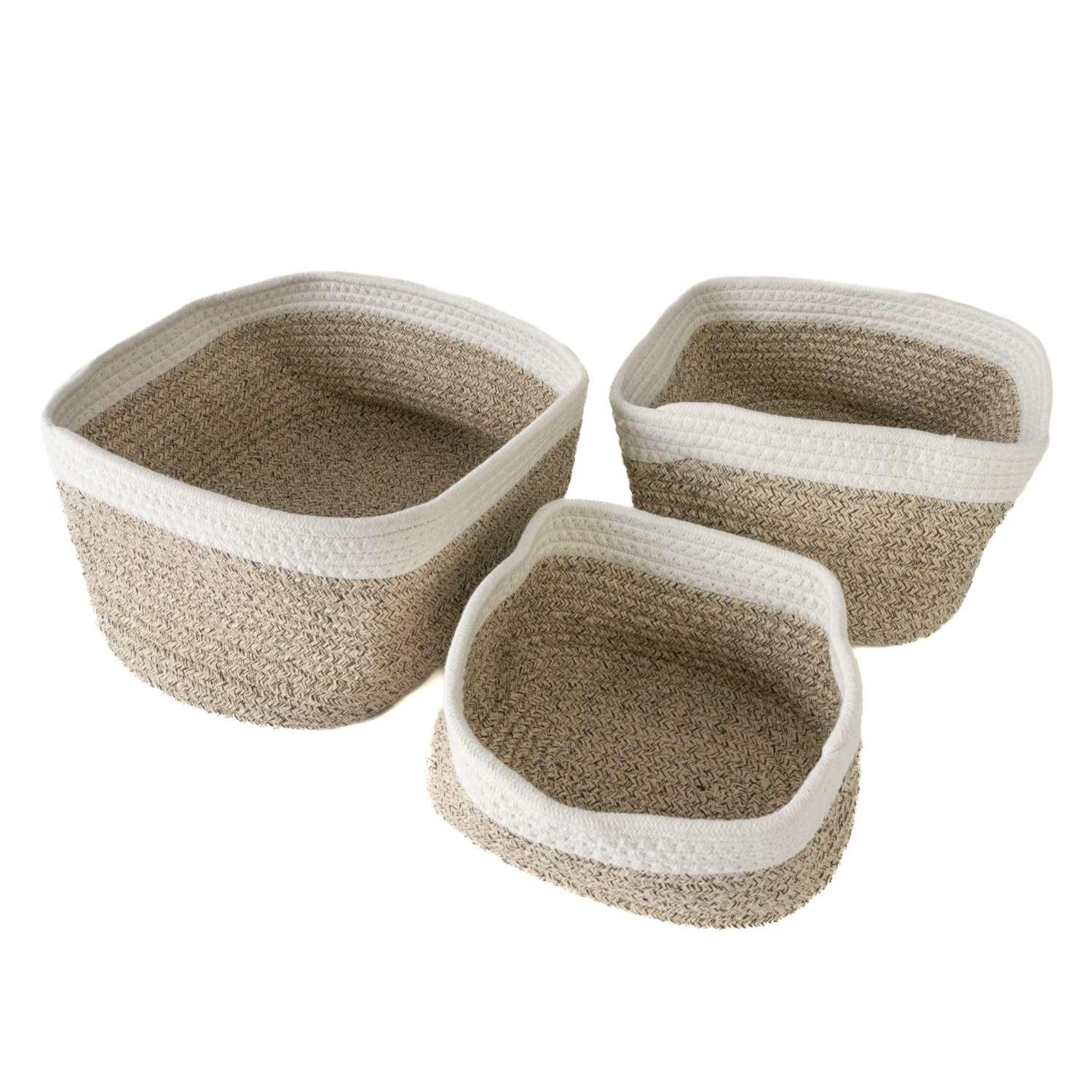 AUFBEWAHRUNGSKORB SET Baumwolle (3-tlg.) - Beige, Textil (22.5/14/33.5cm) - Intirilife