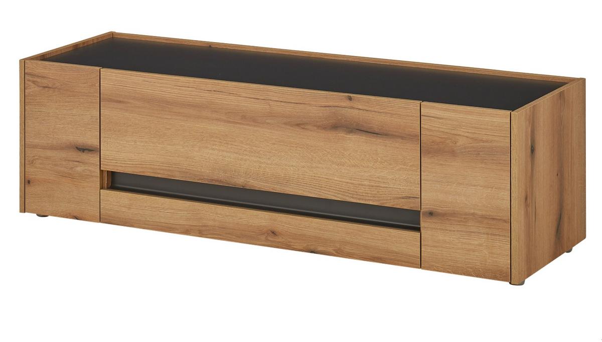 TV-LOWBOARD Eiche Evoke, grau 140 cm, TV-Unterteil mit Doppelschubkasten - Eichefarben/Schwarz, Holzwerkstoff/Kunststoff (140/40/45cm) - Furn.Design