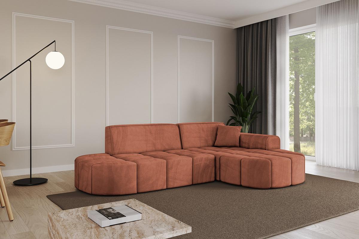 ECKSOFA Ottomane Rechts LIVO-L1 - 252x173x79,5 cm Apricot - Koralle, Holzwerkstoff/Textil (252/173cm) - ALTDECOR