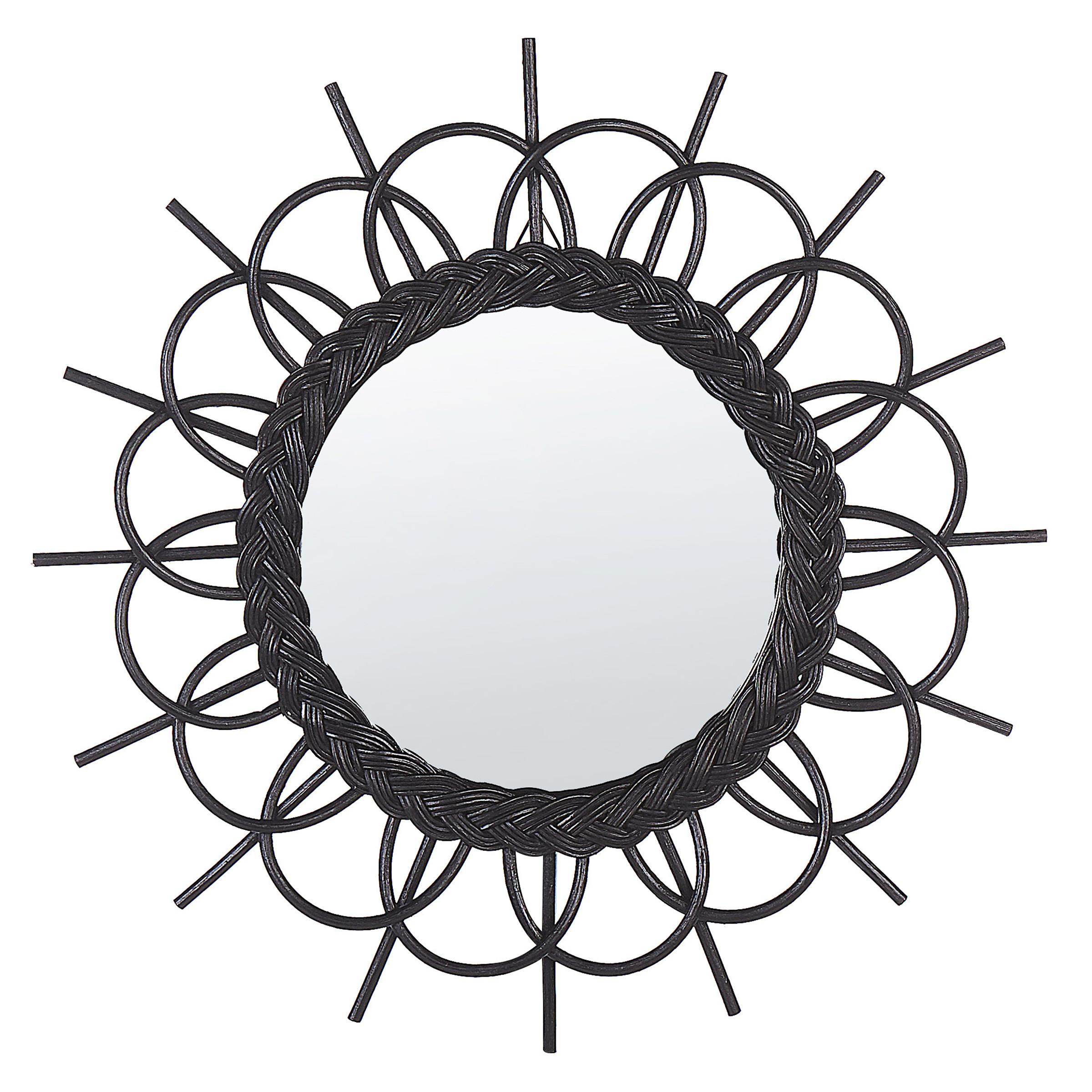 WANDSPIEGEL Rattan schwarz Sonnenform 60 cm Telakia - Schwarz, Naturmaterialien (60/60/3cm) - Beliani
