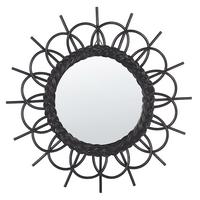 WANDSPIEGEL Rattan schwarz Sonnenform 60 cm Telakia - Schwarz, Naturmaterialien (60/60/3cm) - Beliani