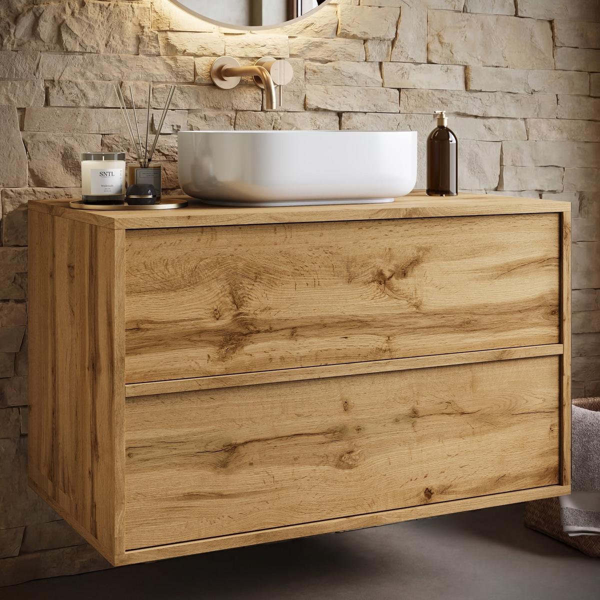 WASCHBECKENUNTERSCHRANK Mali 2 Schubladen Eiche - 80 x 46 x 54 cm - Eichefarben, Holz (80/54/46cm) - Badplaats