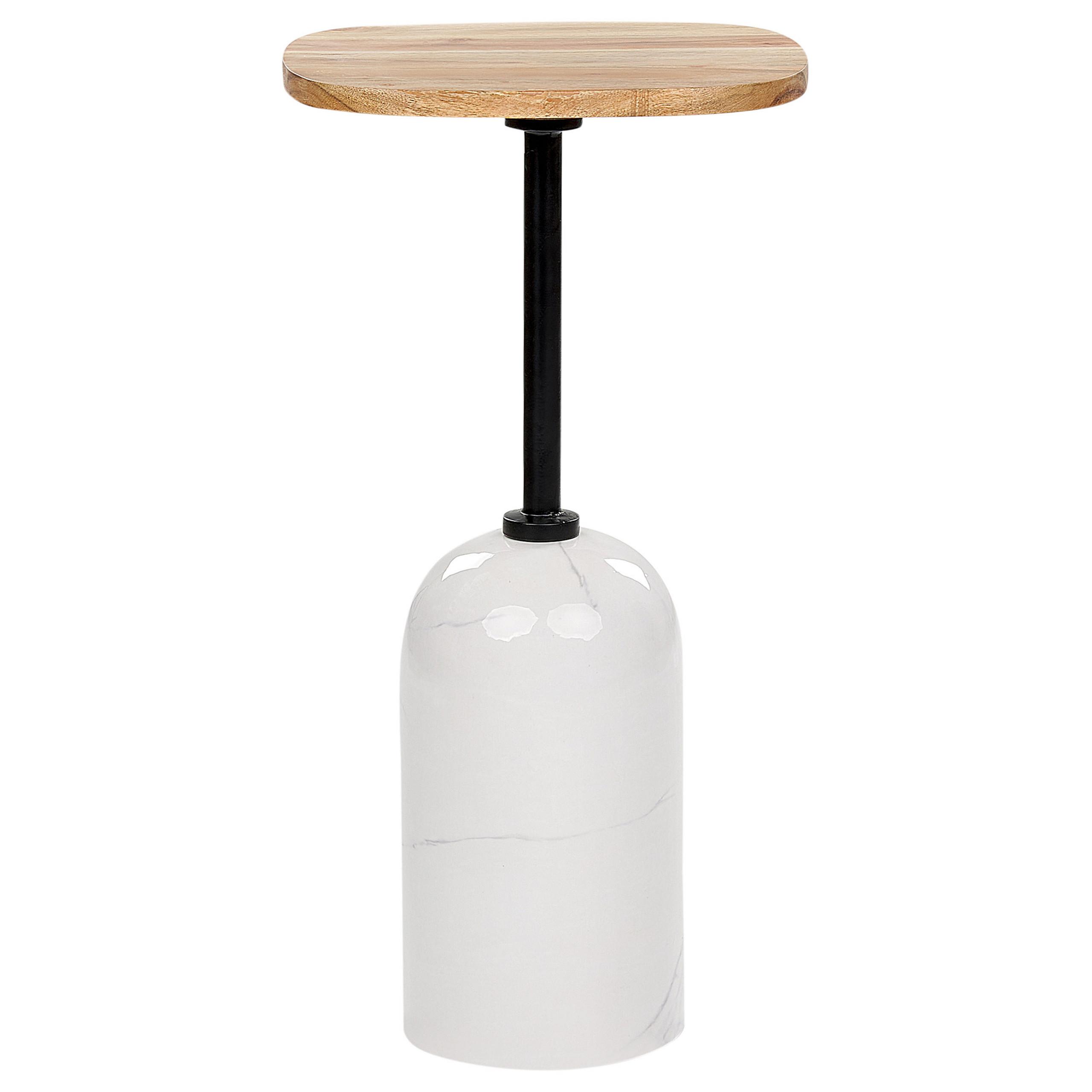 BEISTELLTISCH Metall heller Holzfarbton/weiß rund 30 cm Oasis - Hellbraun/Weiß, Metall (30/30/59cm) - Beliani