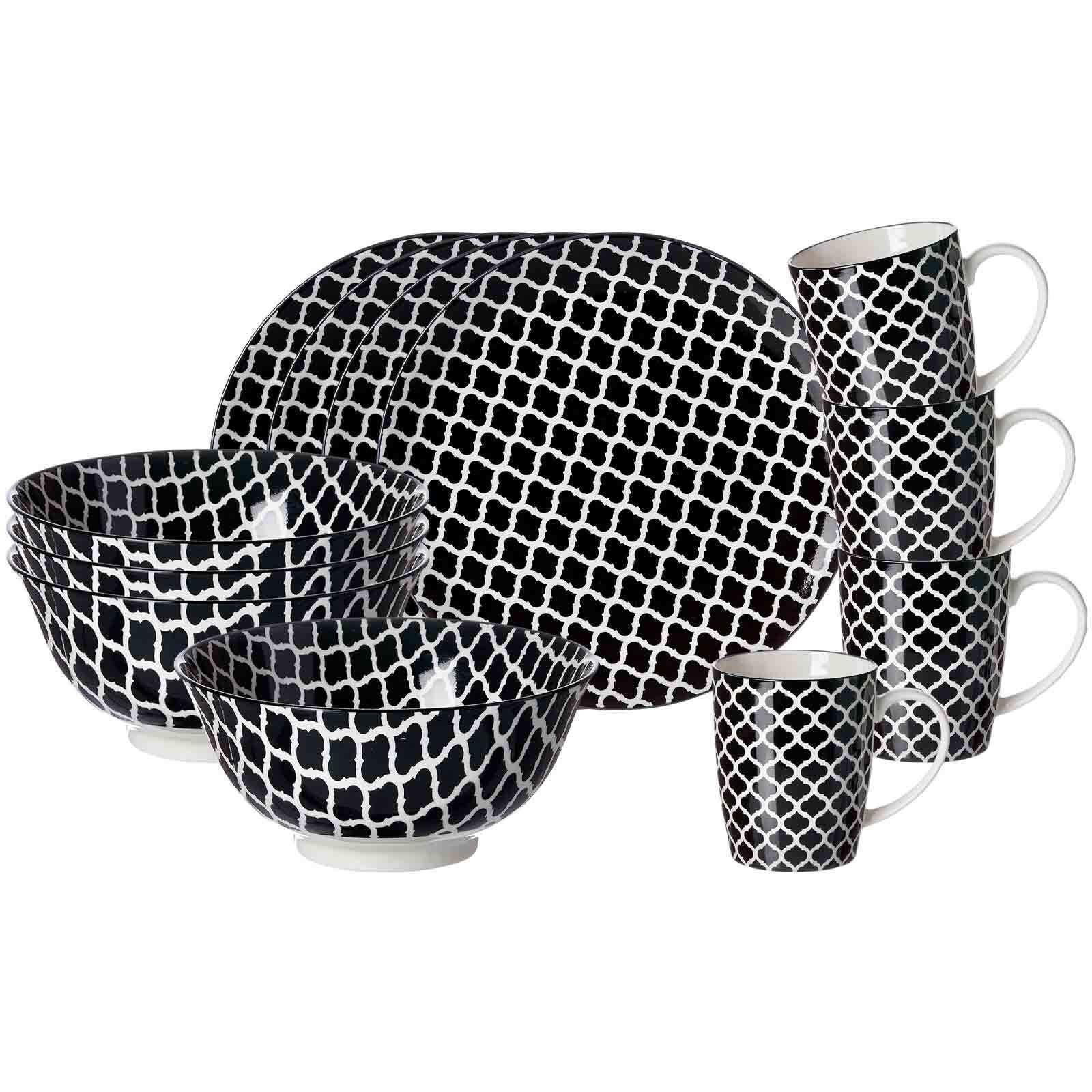 FRÜHSTÜCKSSET Takeo Swing schwarz-weiß 12-tlg. - Schwarz/Weiß, Keramik (2/2/2cm) - Ritzenhoff Breker