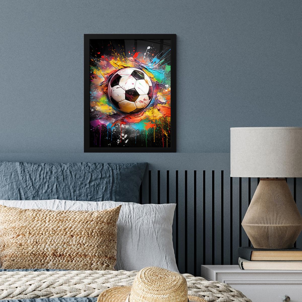 POSTER MIT RAHMEN Fußball - Farbe - Farben - Schwarz - Weiß Bilderrahmen 30x40 cm - Weiß, Papier (30/40cm) - MuchoWow