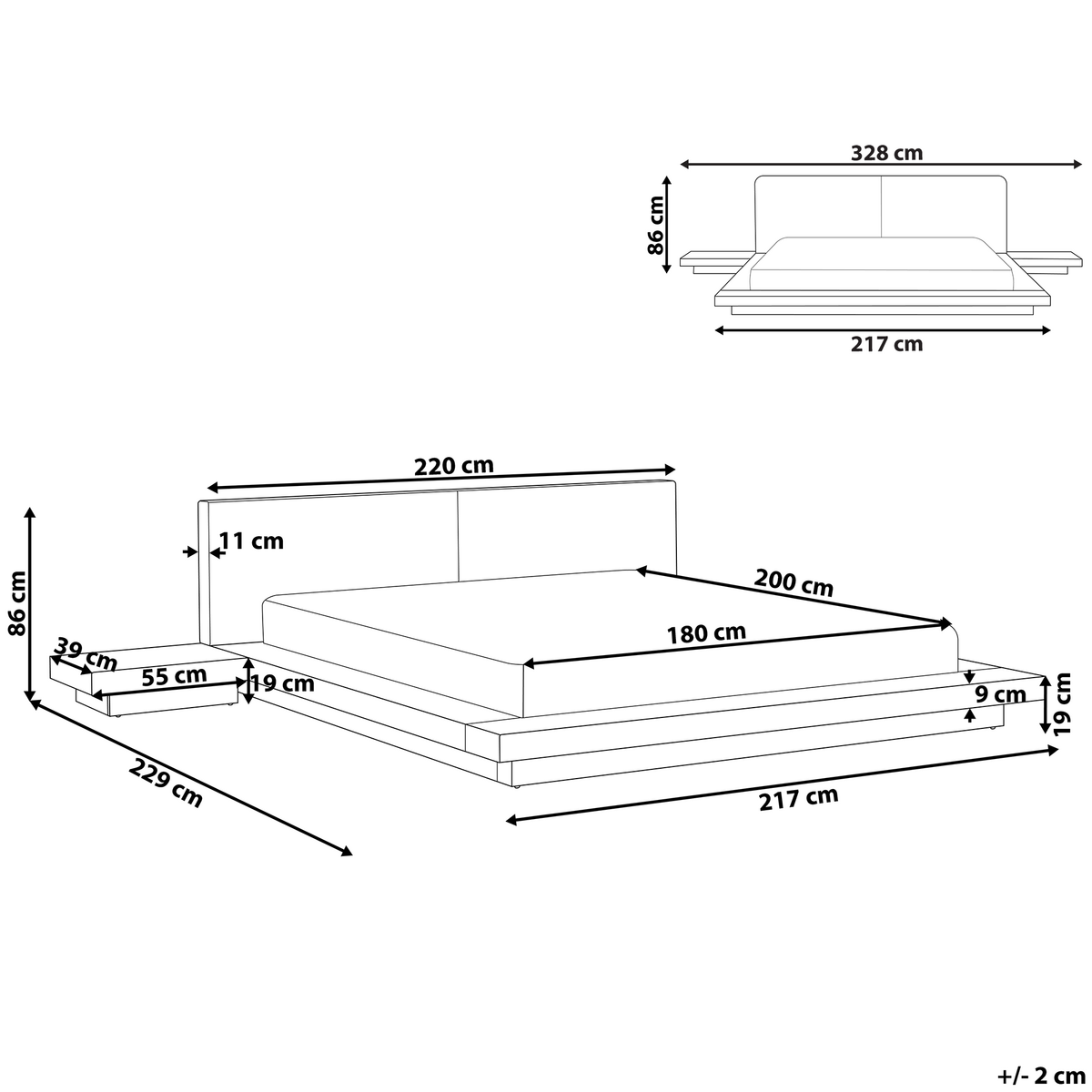 BETT mit LED 180/200 cm MDF-Platte Taupe Zen - Taupe, Holzwerkstoff (180/200cm) - Beliani