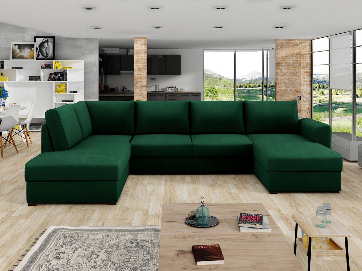 WOHNLANDSCHAFT Wilma Premium, Seite: Links - Smaragdgrün/Schwarz, Holz/Textil (305/85/188cm) - MIRJAN24