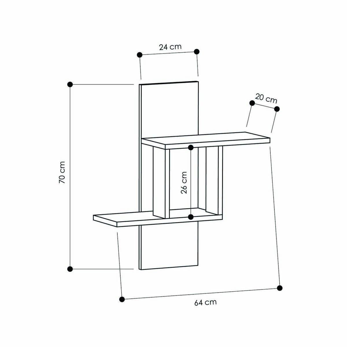 WANDREGAL mit 2 Ablagen 64/20/70 cm - Eichefarben, Holzwerkstoff (20/70/10cm) - Calicosy