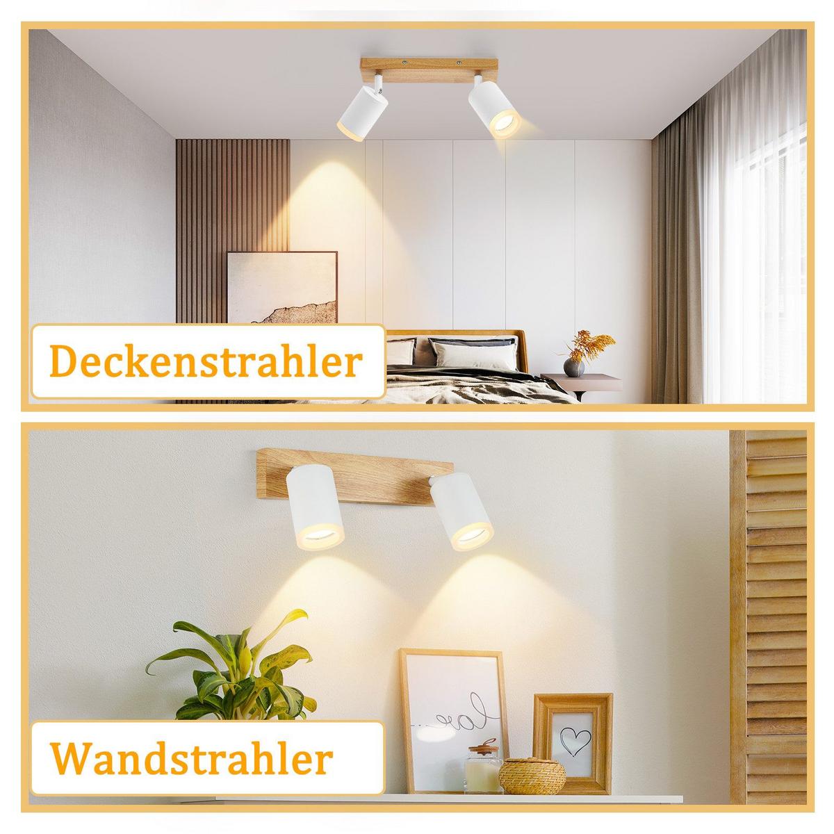 DECKENSTRAHLER Darmstadt 2-flammig 28/6/15 cm - Weiß, Holz (28/6/15cm) - Nettlife