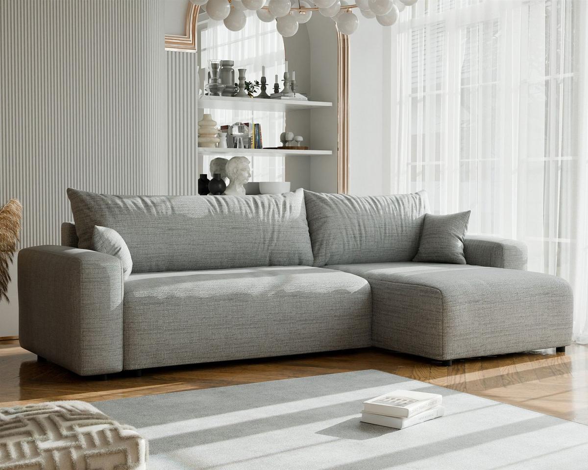 ECKSOFA Luna Max Mit Schlaffunktion - Grau, Holzwerkstoff/Textil (145/278cm) - Fun Möbel