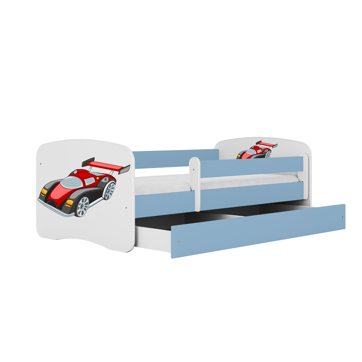 KINDERBETT Rennwagen mit Schublade und Matratze 140/70 - Blau, Holzwerkstoff (70/140cm) - RAUMHIRSCH FURNITURE