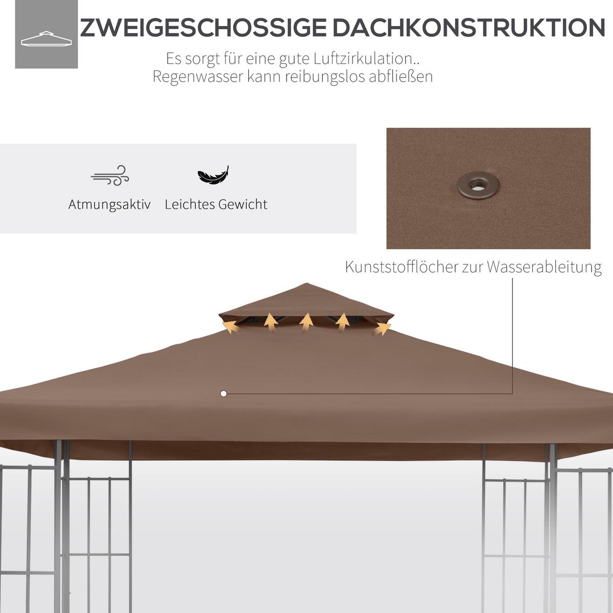 PAVILLONDACH, Polyester, Kaffee - Braun, Kunststoff (300/18/300cm) - Outsunny