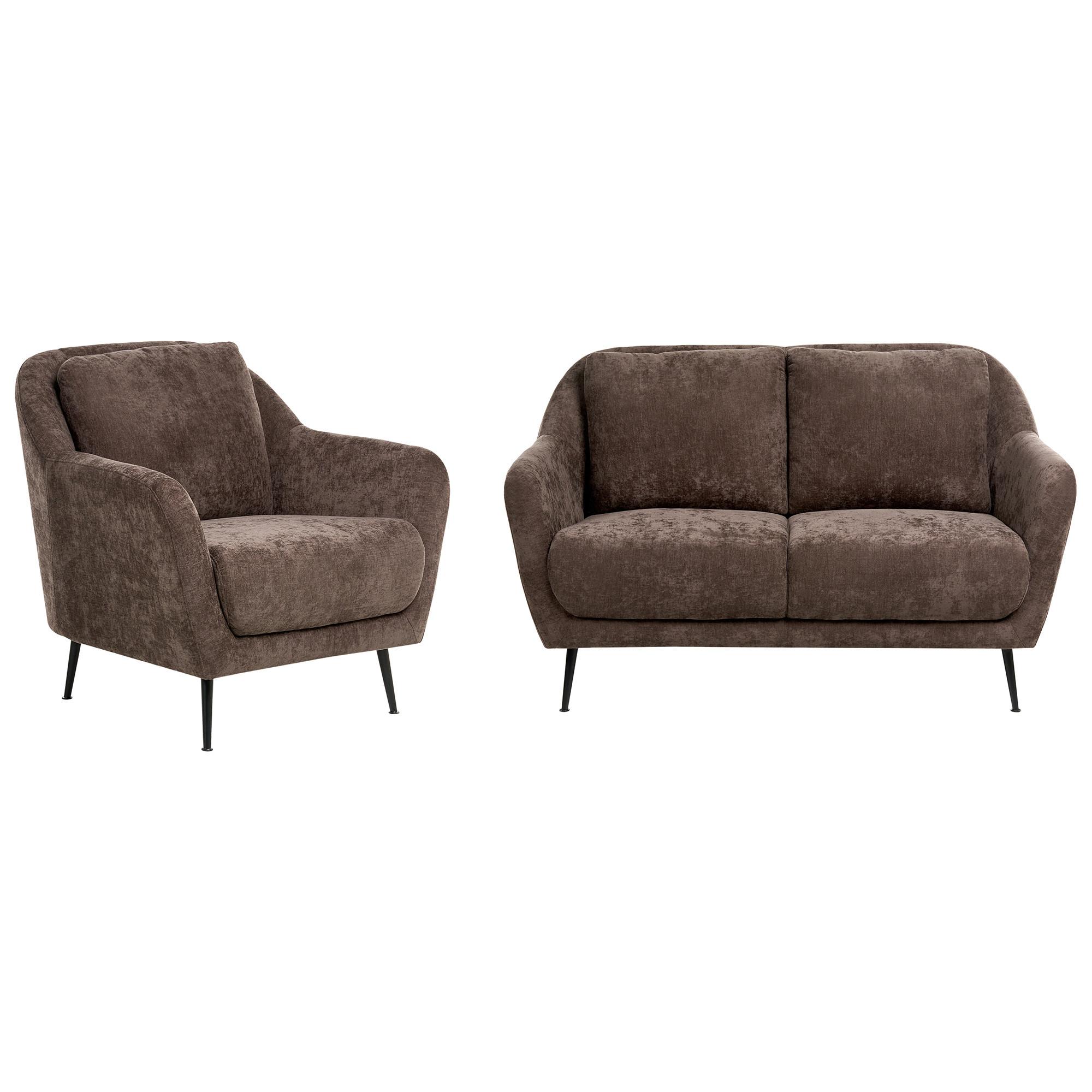 SOFA-SET 3-Sitzer Chenillegewebe Dunkelbraun Eiby - Schwarz/Braun, Textil (148/80/91cm) - Beliani