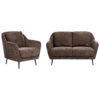 SOFA-SET 3-Sitzer Chenillegewebe Dunkelbraun Eiby - Schwarz/Braun, Textil (148/80/91cm) - Beliani