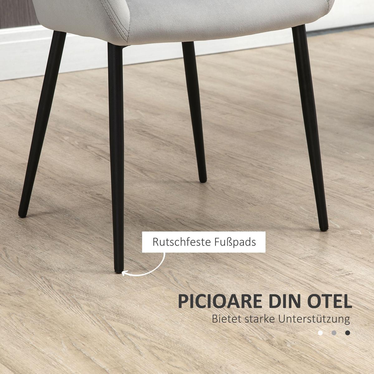 ESSZIMMERSTÜHLE 2er Set Küchenstuhl mit Rückenlehne, Samtoptik für Wohnzimmer - Hellgrau, Textil (57/80/54cm) - HOMCOM