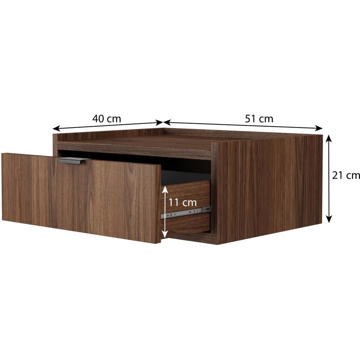 NACHTTISCH Evron mit 1 Schublade, Hängender, Walnuss - Walnussfarben/Schwarz, Holzwerkstoff/Metall (40/21/40cm) - Beautysofa