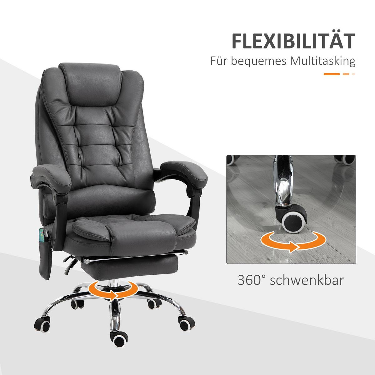 CHEFSESSEL mit Massagefunktion, Ergonomisch Schreibtischstuhl mit Liegefunktion - Blau/Silberfarben, Kunststoff/Textil (70/119/65cm) - Vinsetto