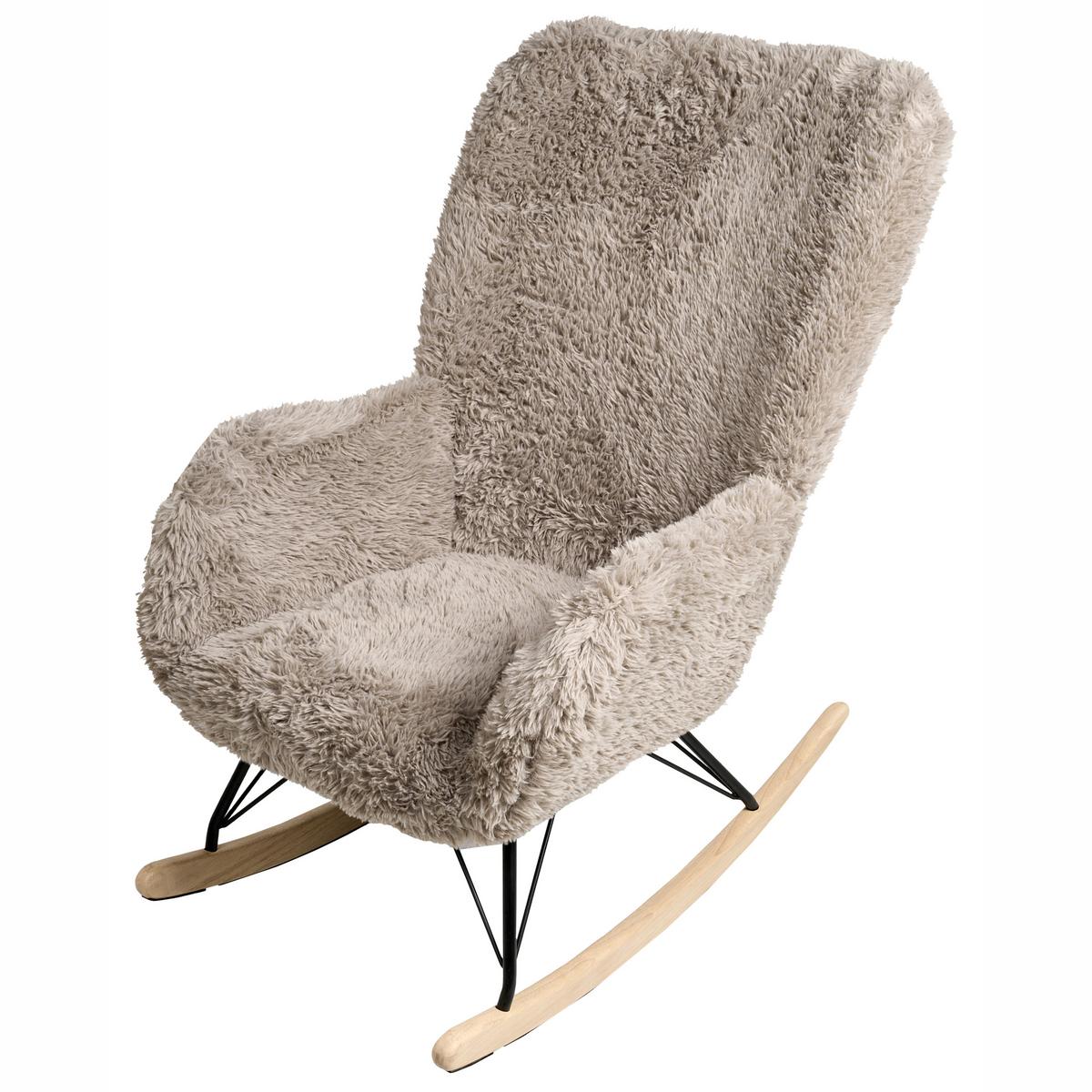SCHAUKELSESSEL Webpelz Taupe Akra - Hellbraun, Textil (66/104/98cm) - Beliani