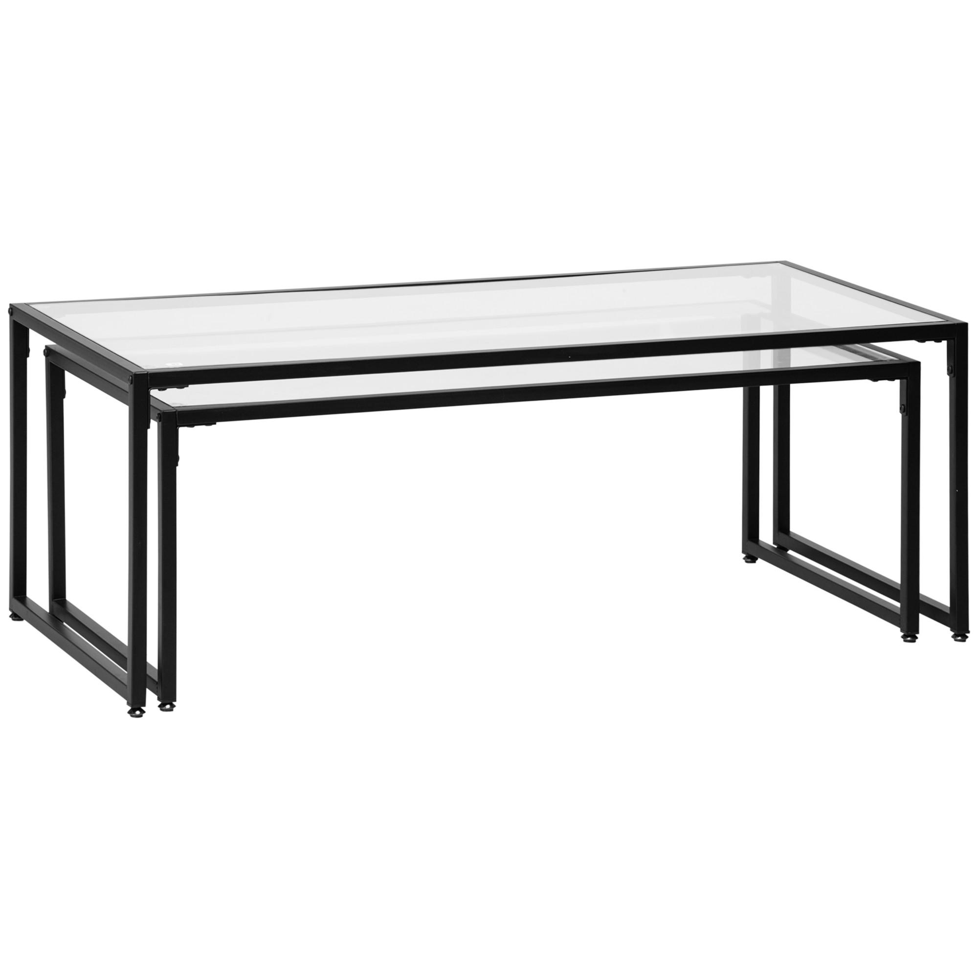 COUCHTISCH 2er-Set Beistelltisch, Kaffeetisch, Satztisch, Glastisch, Stahl - Transparent, Glas/Metall (119/56/44.5cm) - HOMCOM
